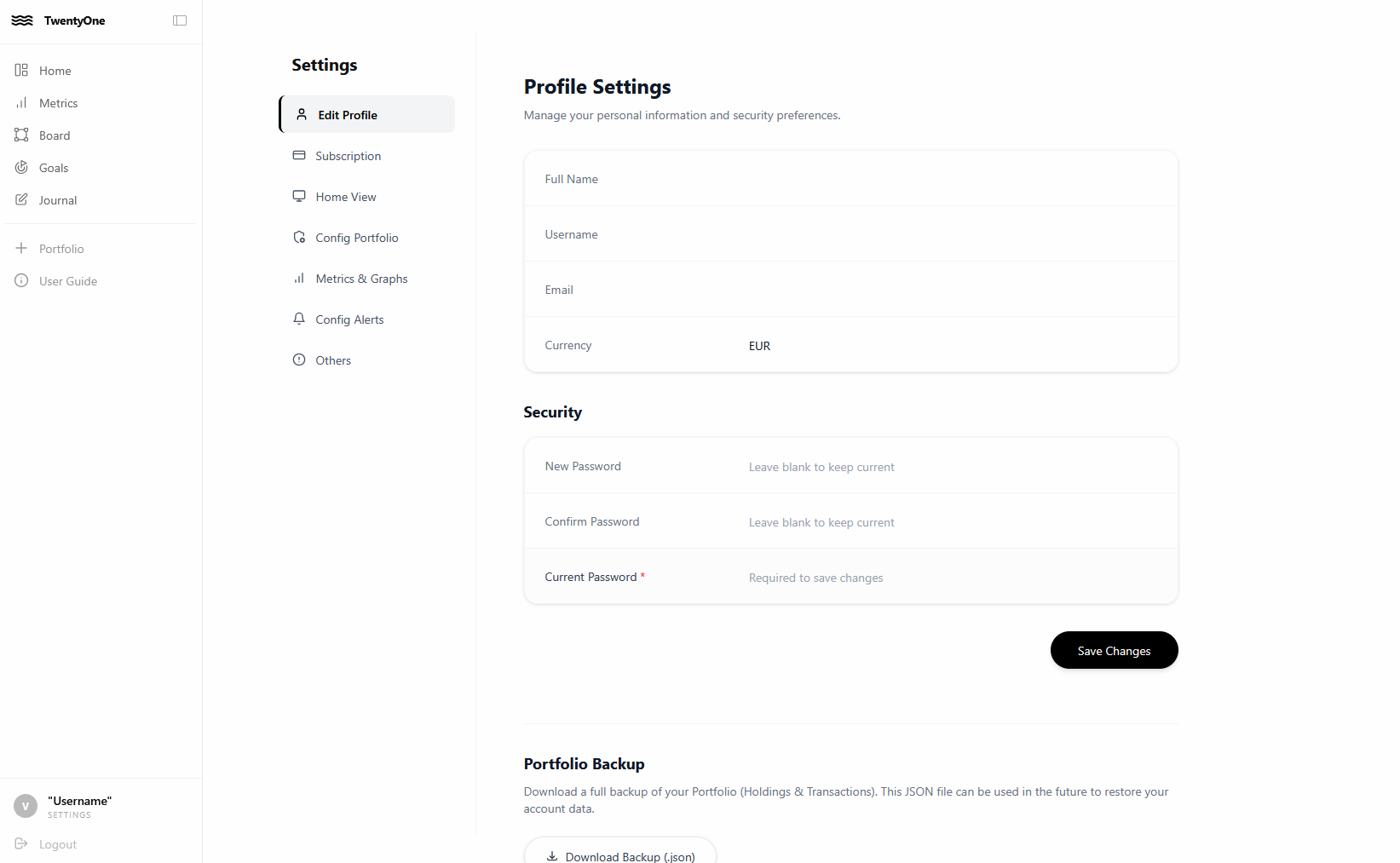 TwentyOne Settings Section