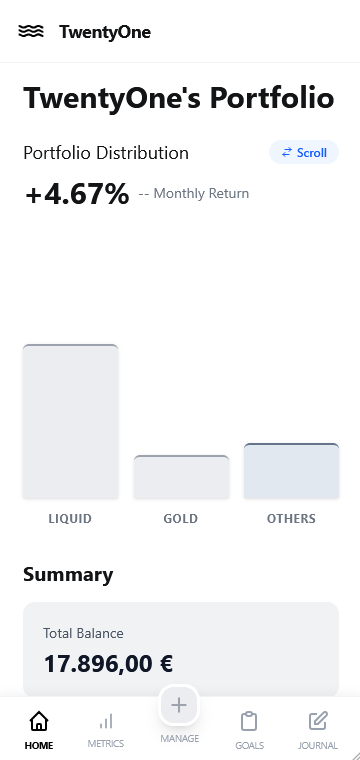 TwentyOne mobile app view